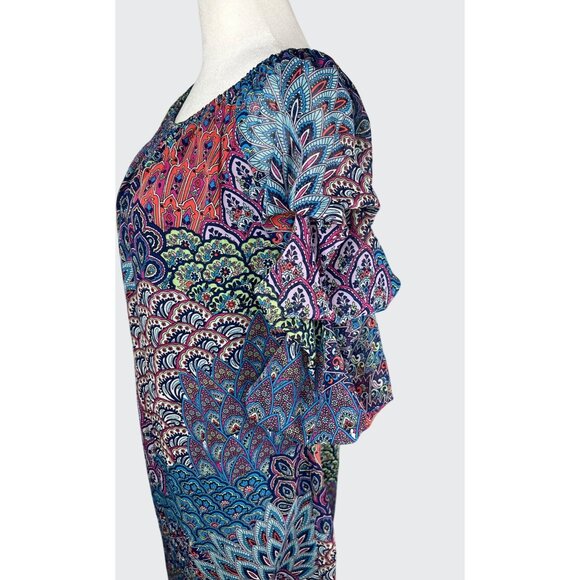 MSK Petite Womens Vibrant Multicolored Paisley Tunic Dress 3/4 Ruched Sleeves PM - Picture 5 of 14